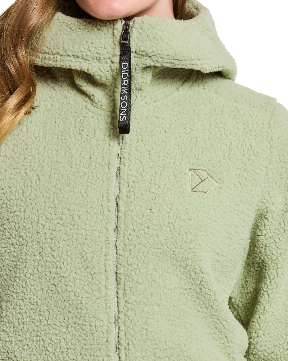 Soft Green coloured Didriksons Anniken Womens Full Zip Fleece on White background 