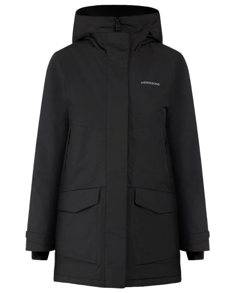 Black coloured Didriksons Frida Womens Parka 7 on white background 