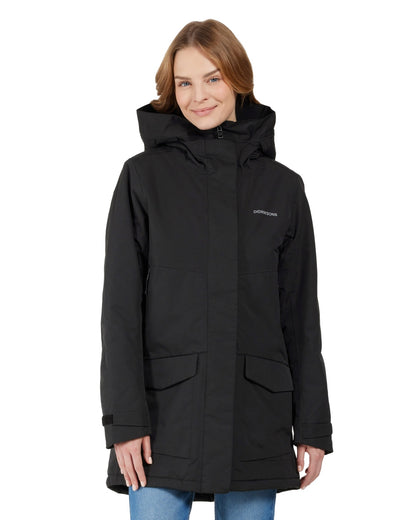 Black coloured Didriksons Frida Womens Parka 7 on white background 