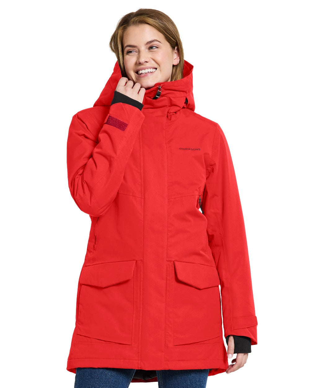 Pomme Red Coloured Didriksons Frida Womens Parka 7 On A White Background 