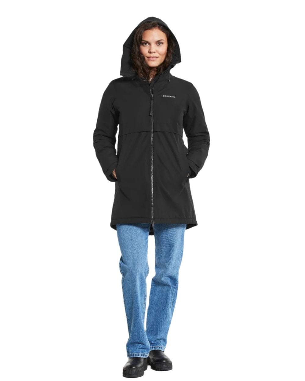 Black Coloured Didriksons Helle Ladies Parka 5 On A White Background  