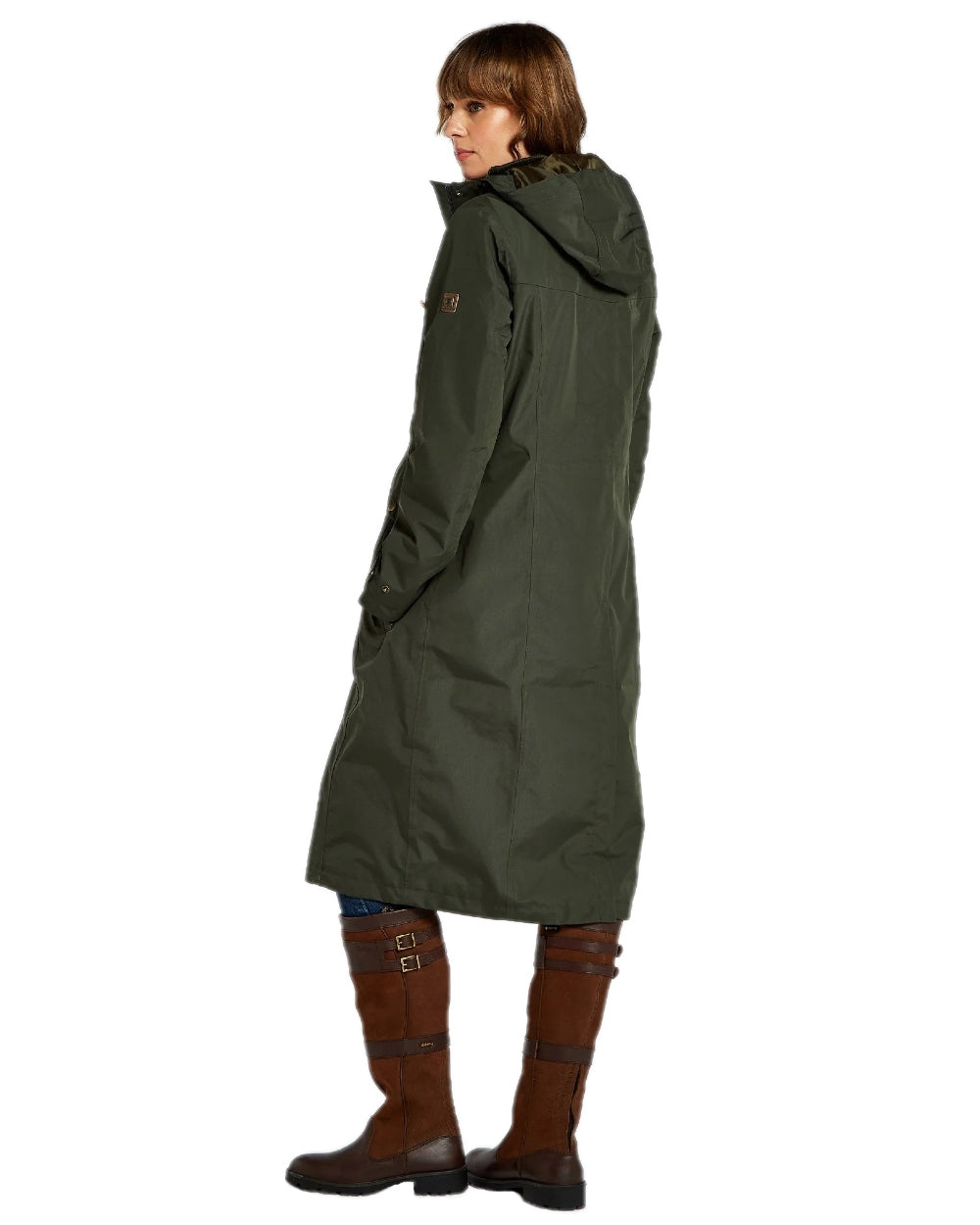 Pesto Coloured Dubarry Alderford Waterproof Coat on white background 