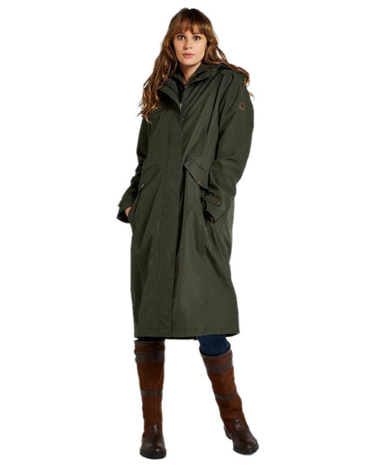 Pesto Coloured Dubarry Alderford Waterproof Coat on white background 