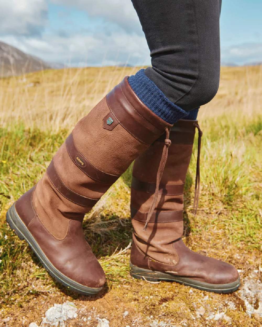 Navy Coloured Dubarry Alpaca Socks on mountain background 