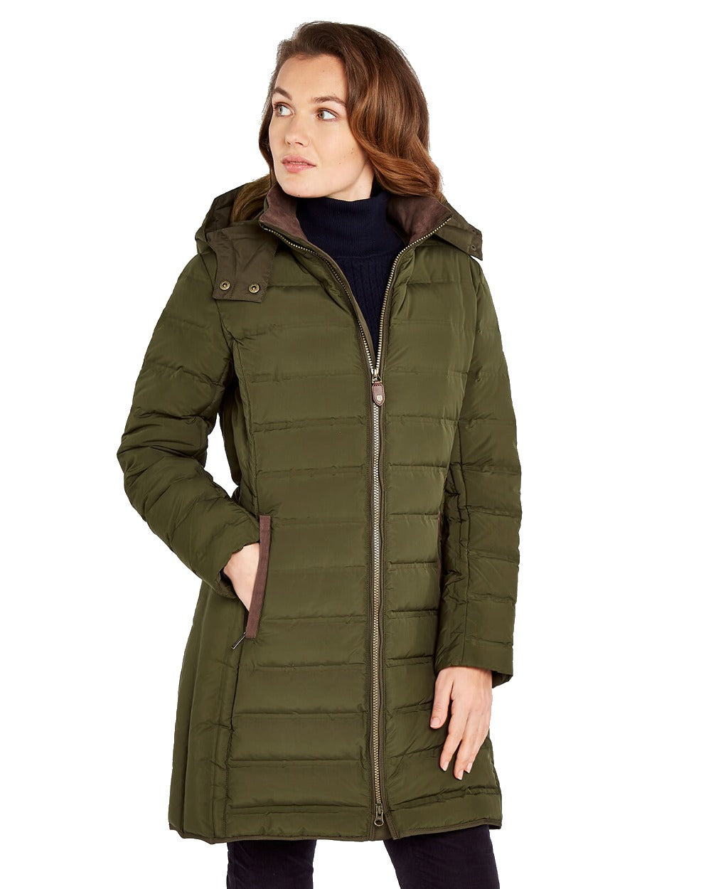 Olive Coloured Dubarry Ballybrophy Quilted Jacket on white background 