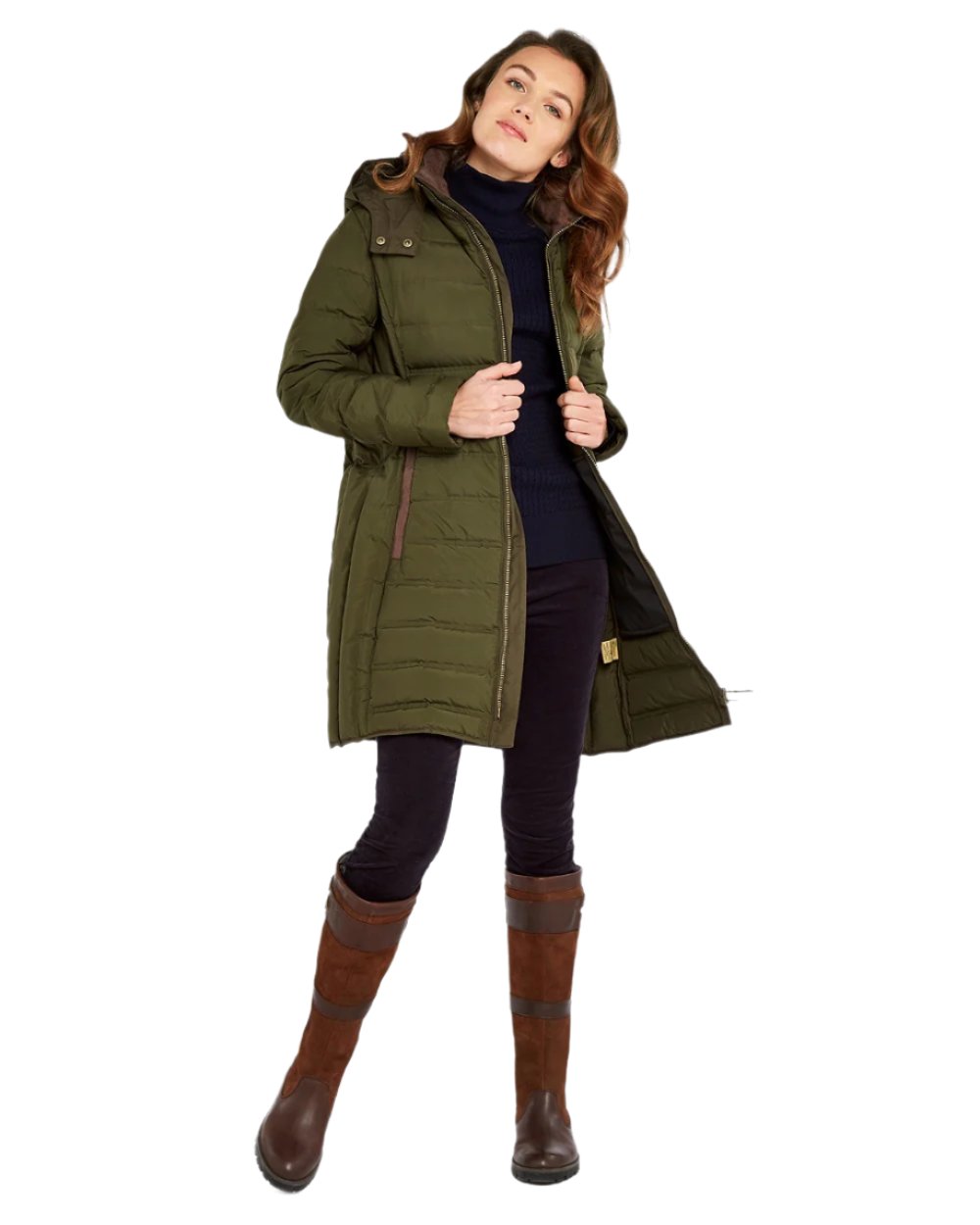 Olive Coloured Dubarry Ballybrophy Quilted Jacket on white background 