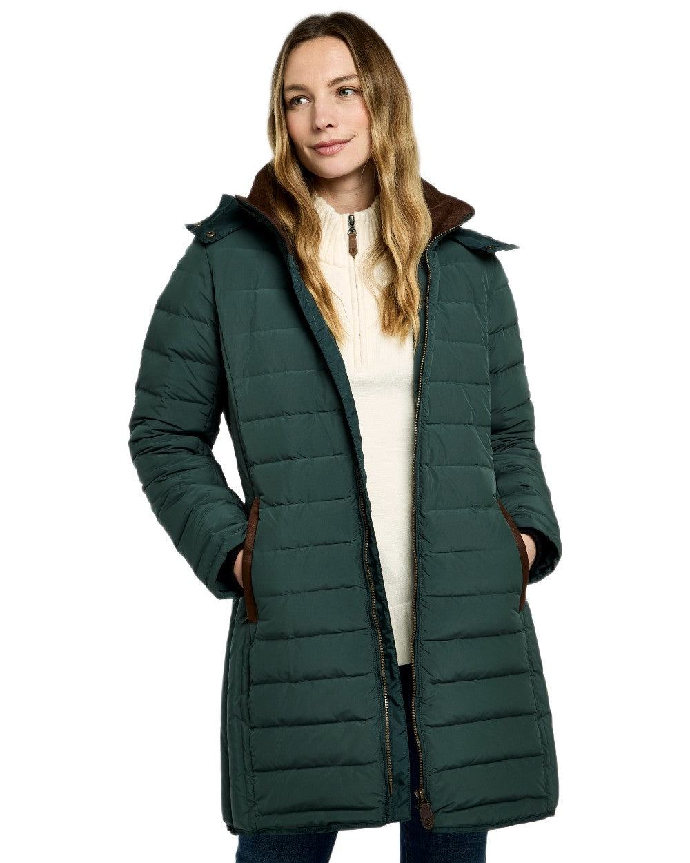 Winter Moss Coloured Dubarry Ballybrophy Quilted Jacket on white background 