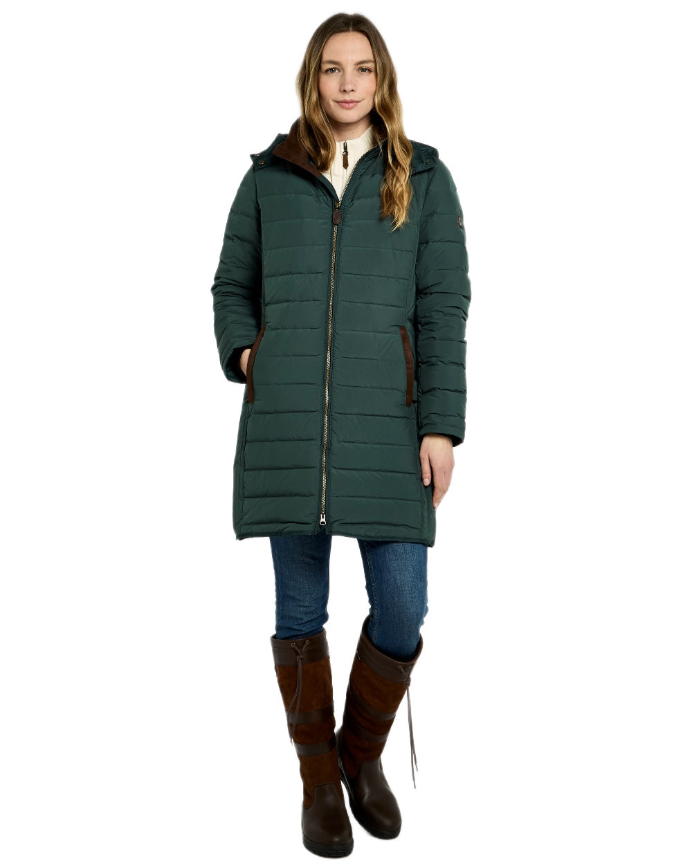 Winter Moss Coloured Dubarry Ballybrophy Quilted Jacket on white background 