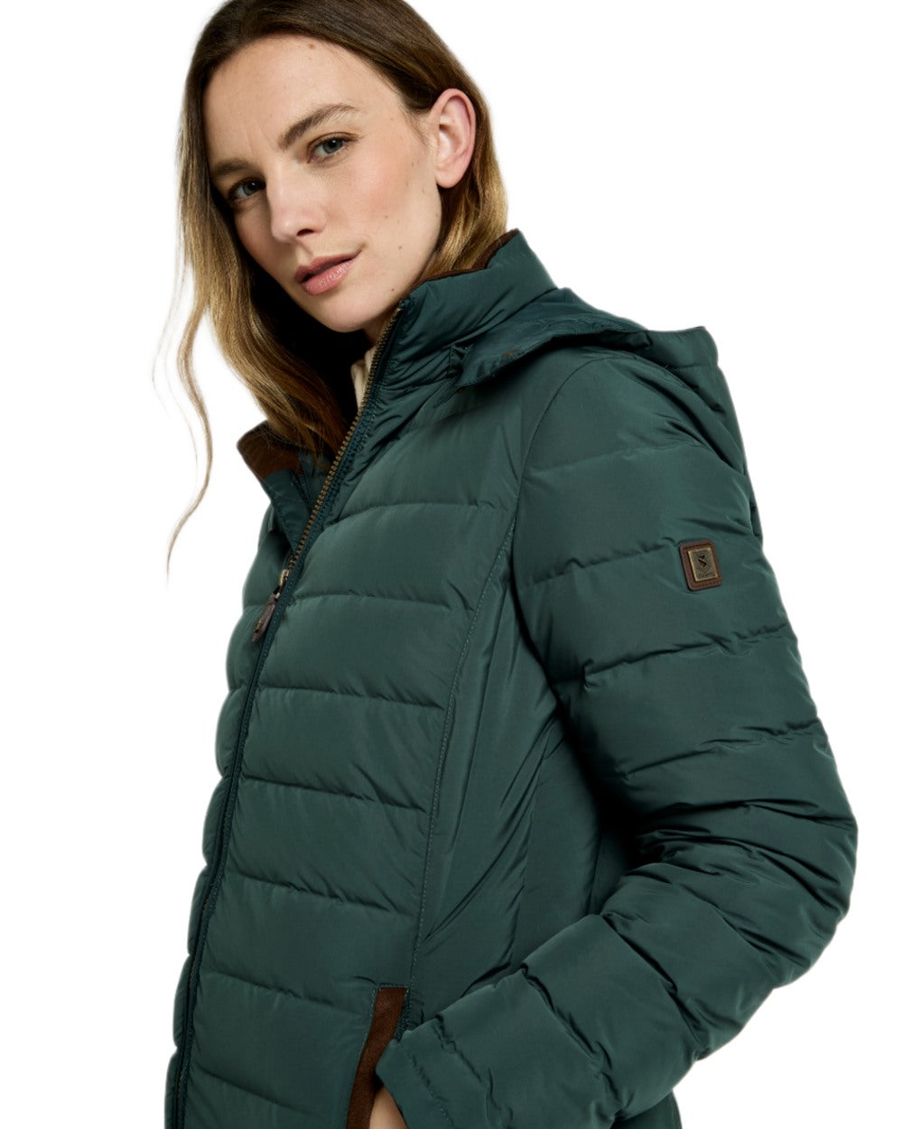 Winter Moss Coloured Dubarry Ballybrophy Quilted Jacket on white background 
