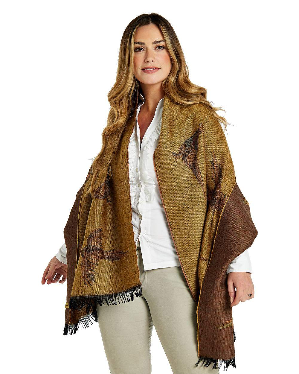 Harvest Gold Coloured Dubarry Birchdale Wool Stole on white background 