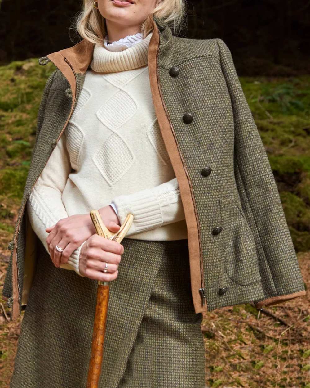 Heath Coloured Dubarry Bracken Tweed Jacket on land background 