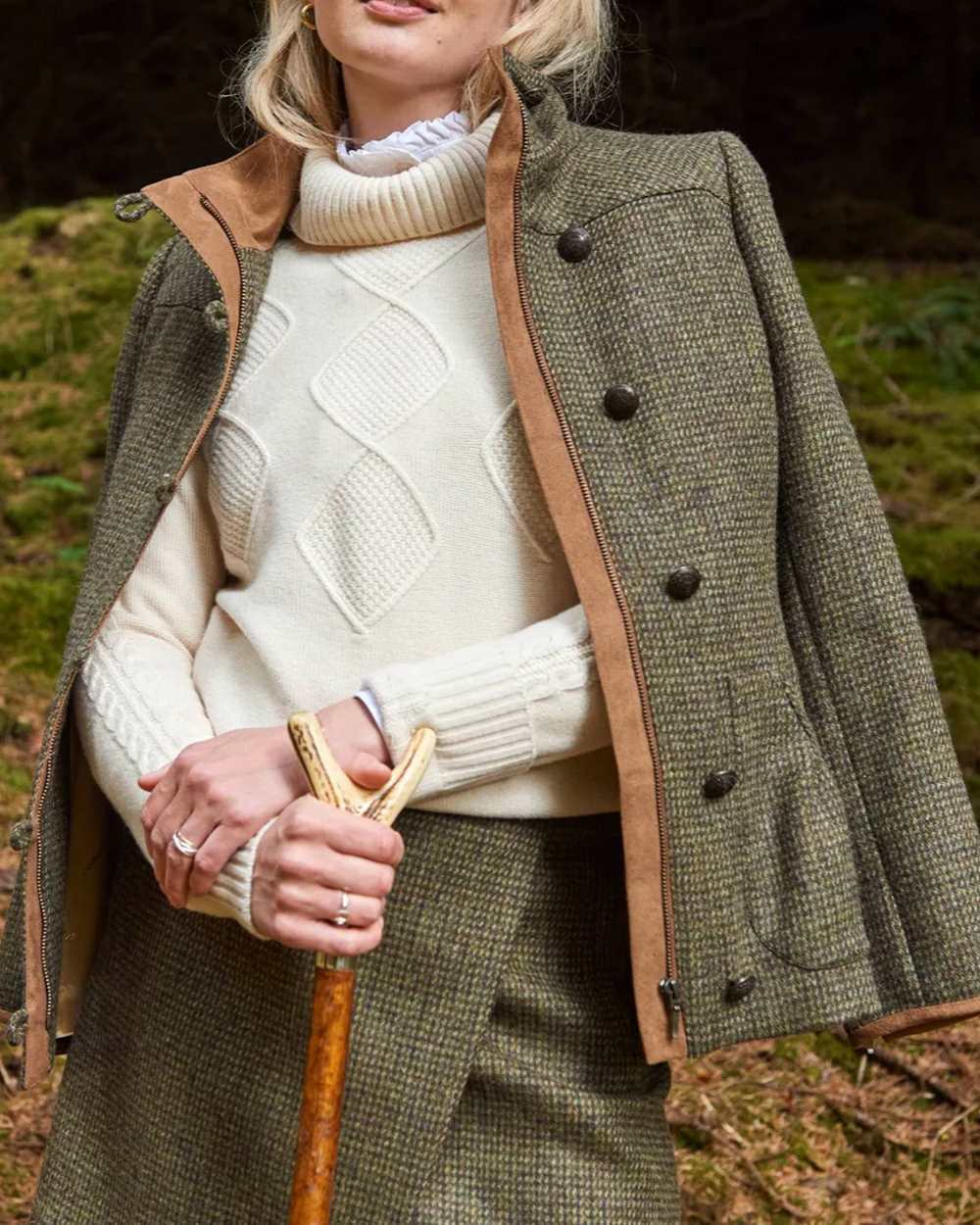 Heath Coloured Dubarry Bracken Tweed Jacket on land background 