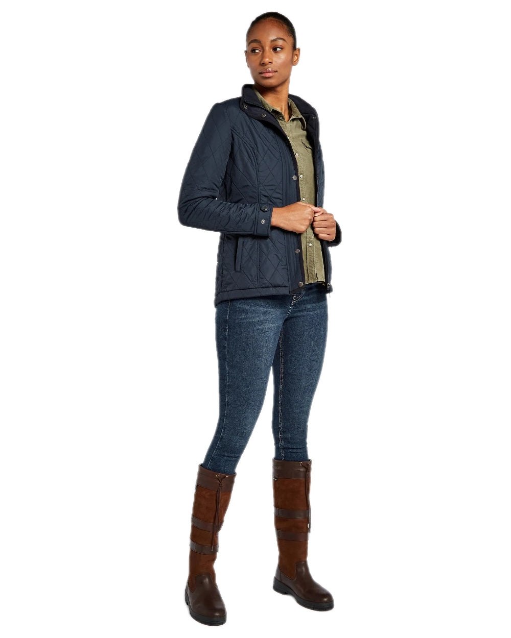 Navy Coloured Dubarry Camlodge Quilted Jacket on white background 