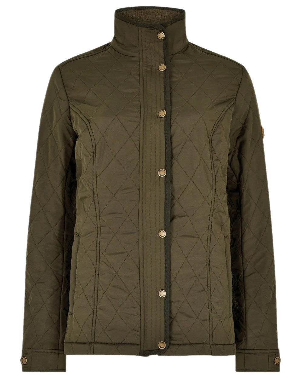 Olive Coloured Dubarry Camlodge Quilted Jacket on white background 