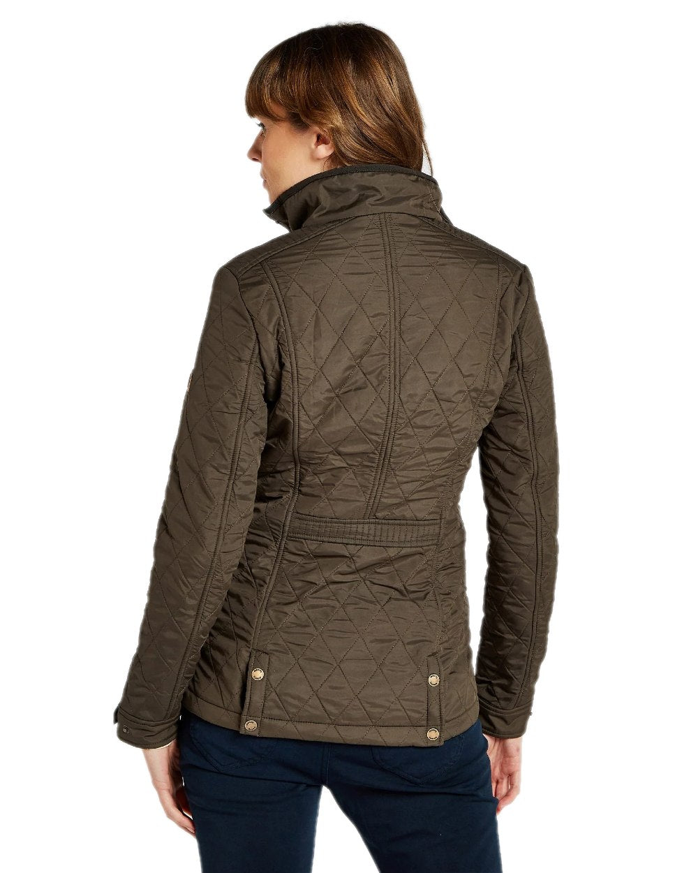 Olive Coloured Dubarry Camlodge Quilted Jacket on white background 