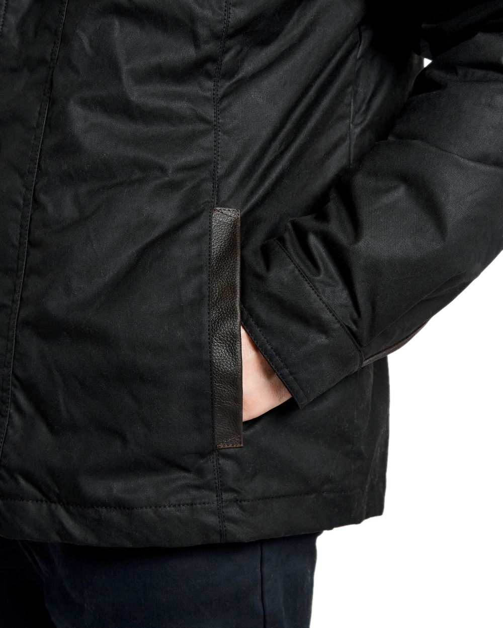 Black Coloured Dubarry Carrickfergus Waxed Jacket on white background 