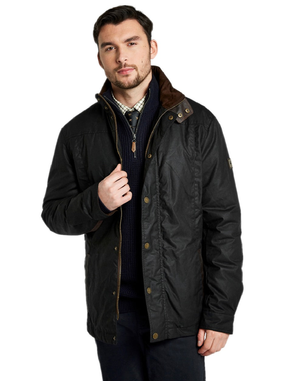 Black Coloured Dubarry Carrickfergus Waxed Jacket on white background 