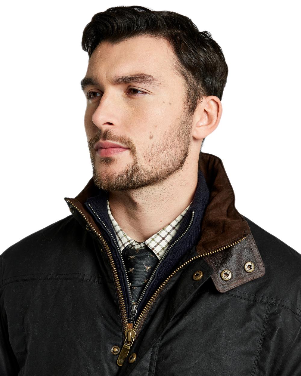 Black Coloured Dubarry Carrickfergus Waxed Jacket on white background 