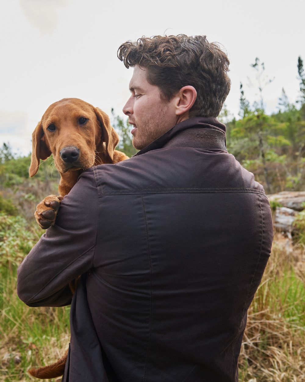 Java Coloured Dubarry Carrickfergus Waxed Jacket on forest background 