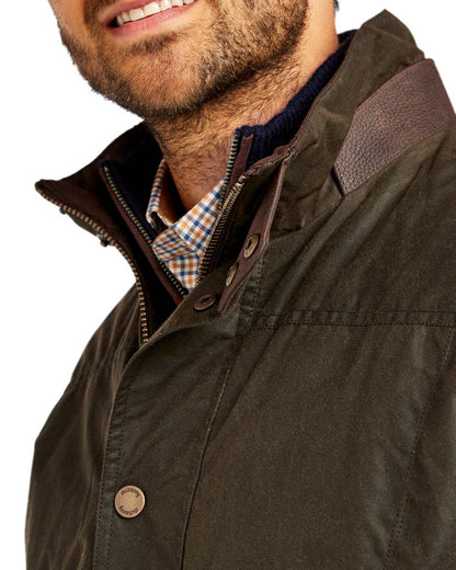 Olive Coloured Dubarry Carrickfergus Waxed Jacket on white background 