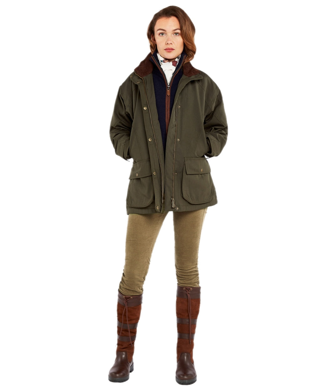 Ivy Coloured Dubarry Castlehyde All-Purpose Shooting Coat on white background 