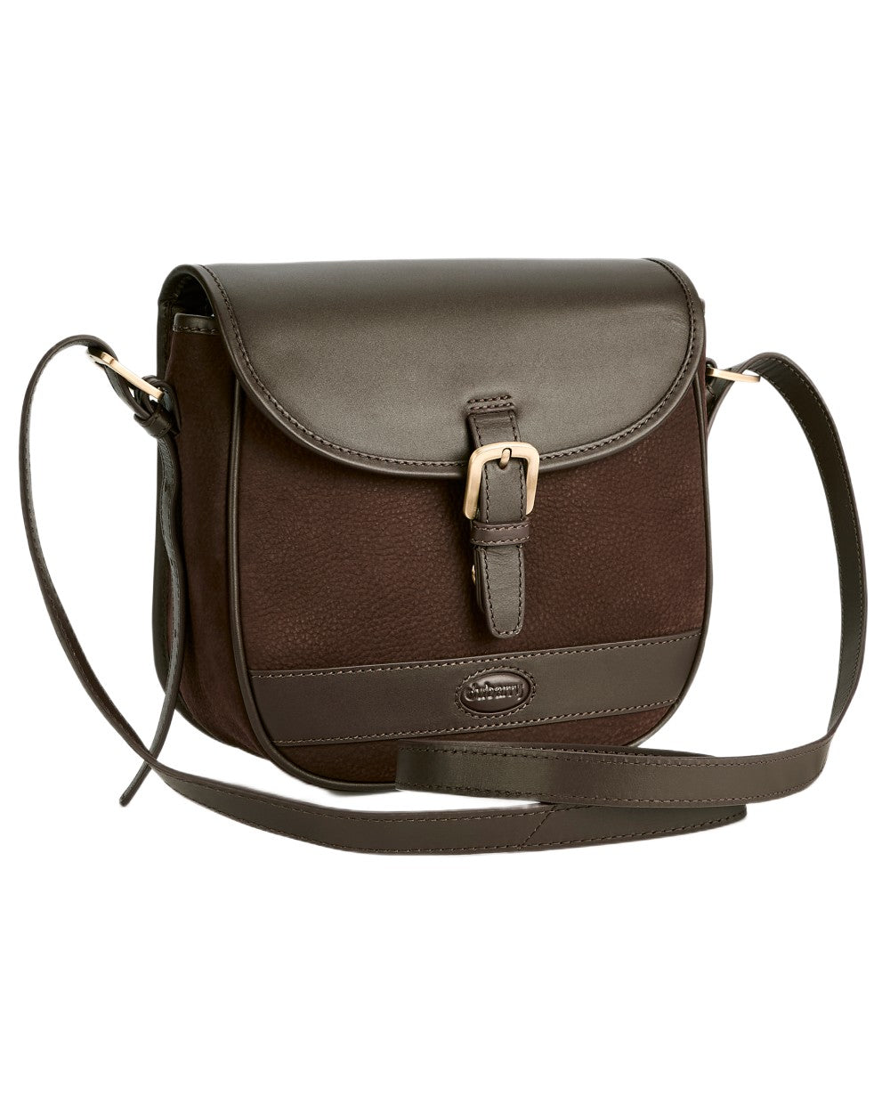 Mocha coloured Dubarry Clara Leather Saddle Bag on white background 
