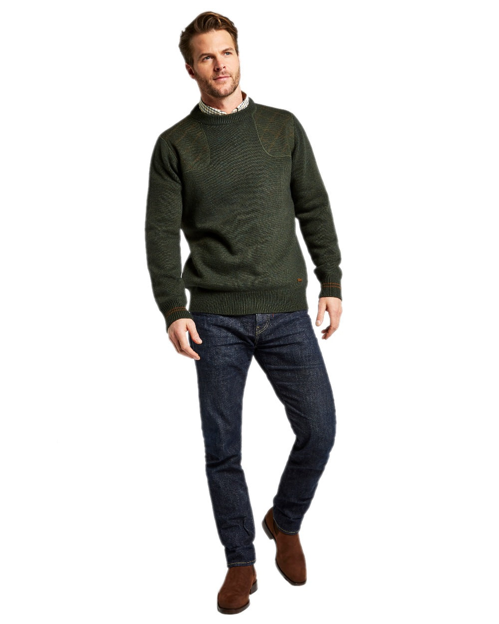 Olive Coloured Dubarry Clarinbridge Crew Neck Sweater on white background 