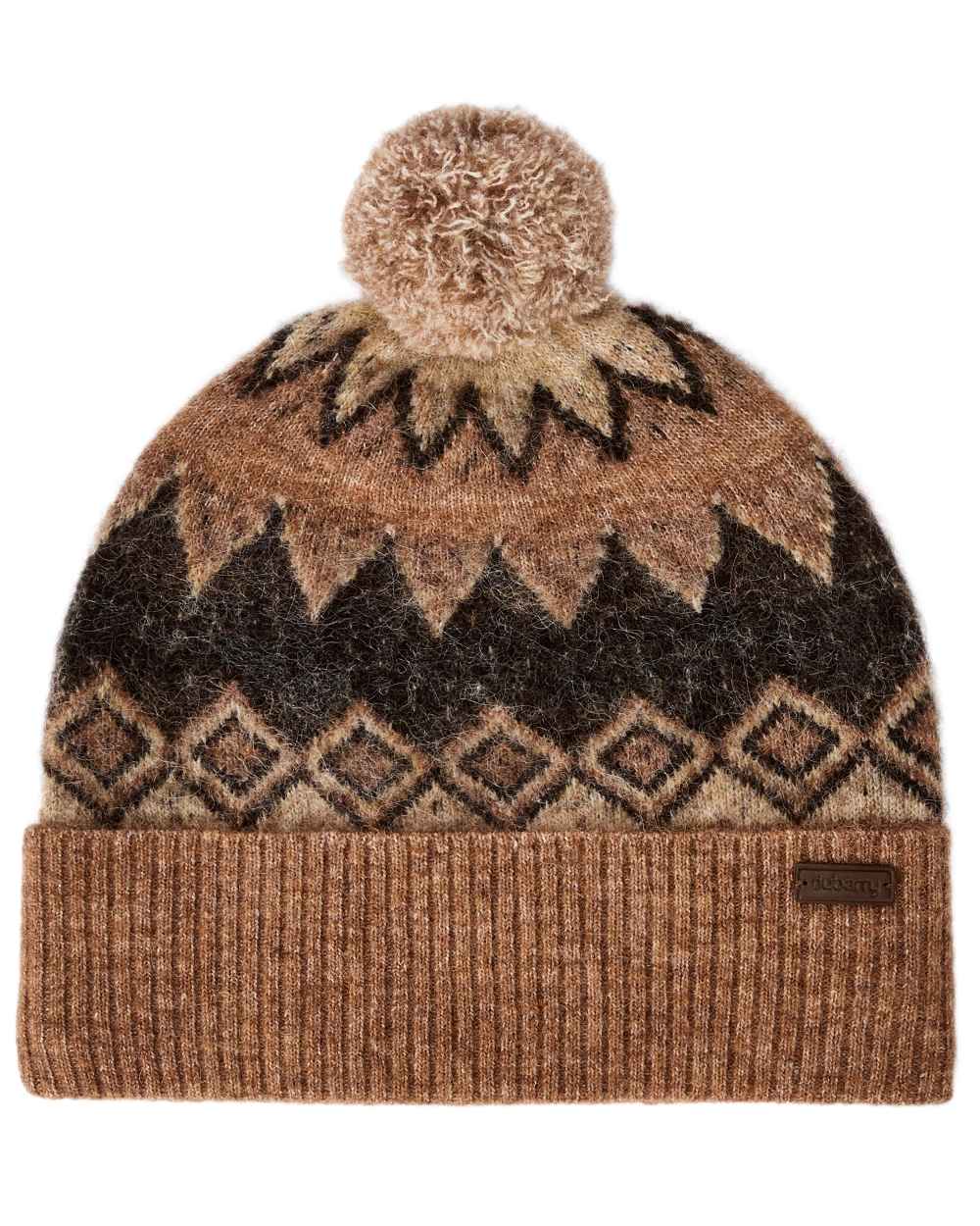 Oat Multi coloured Dubarry Coolroe Knitted Bobble Hat on white background 