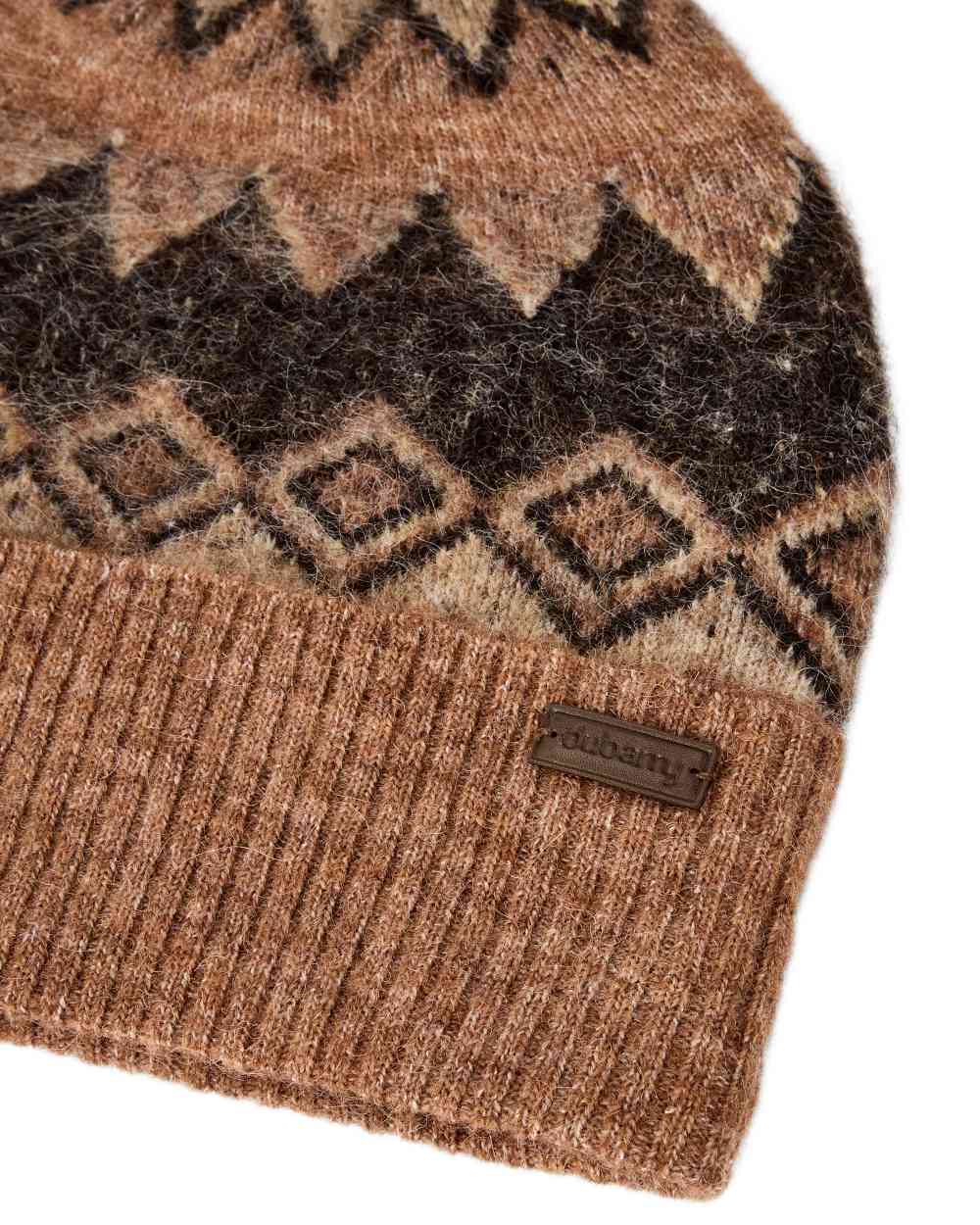 Oat Multi coloured Dubarry Coolroe Knitted Bobble Hat on white background 