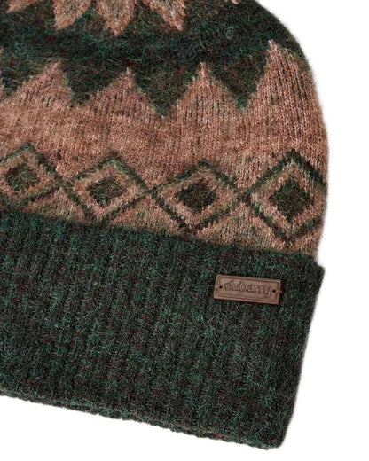 Olive Multi coloured Dubarry Coolroe Knitted Bobble Hat on white background 