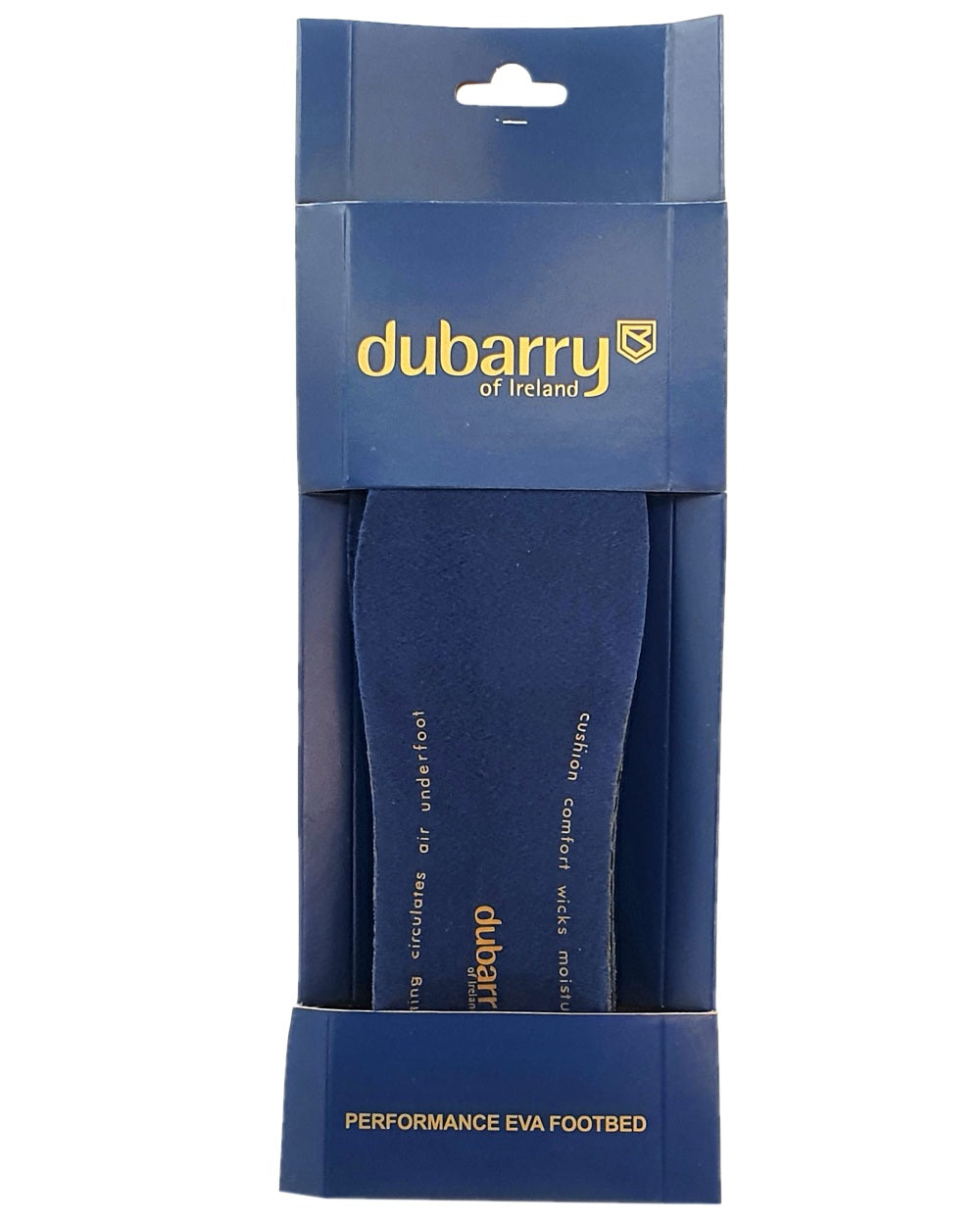Navy coloured Dubarry Footbed on white background 