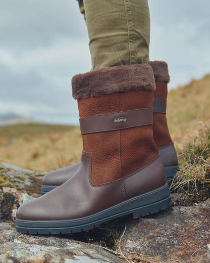 Walnut coloured Dubarry Foxrock Country Boot on grass background 