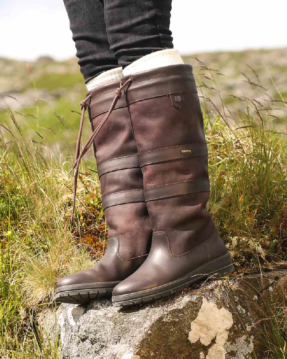 Mocha coloured Dubarry Galway Country Boots on grass background 