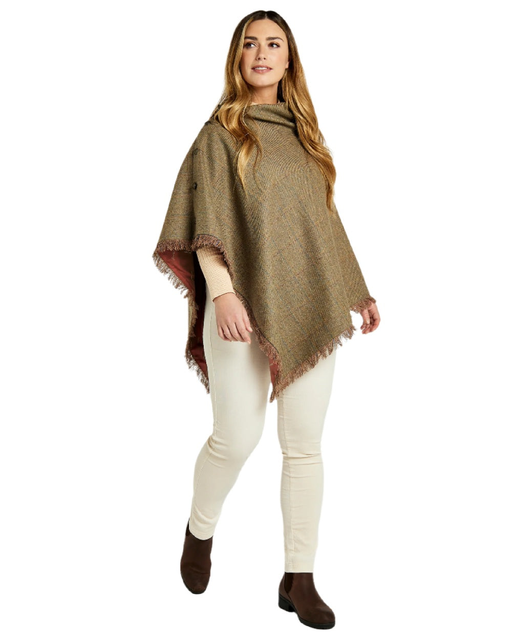 Burren Coloured Dubarry Hazelwood Tweed Poncho on white background 