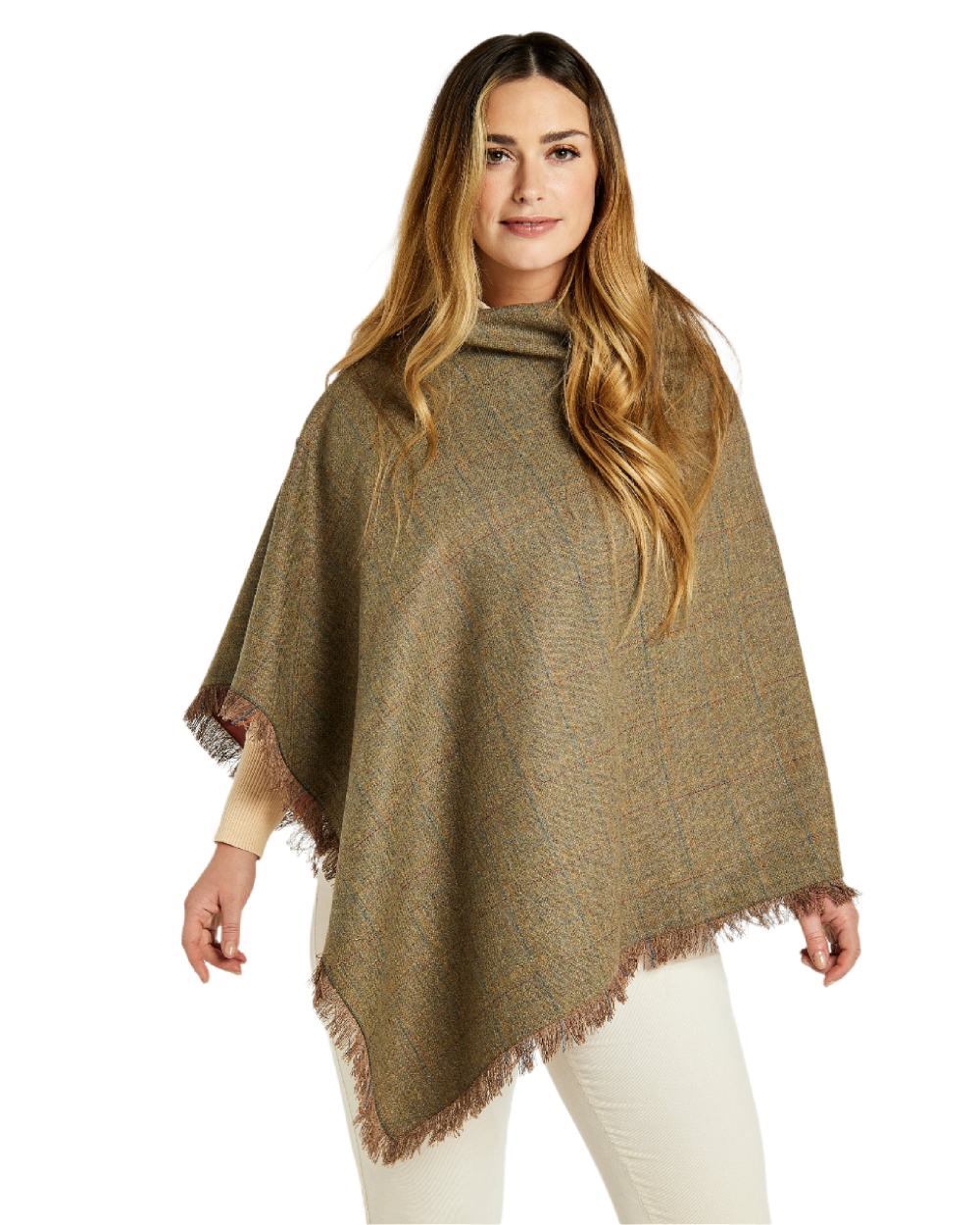 Burren Coloured Dubarry Hazelwood Tweed Poncho on white background 