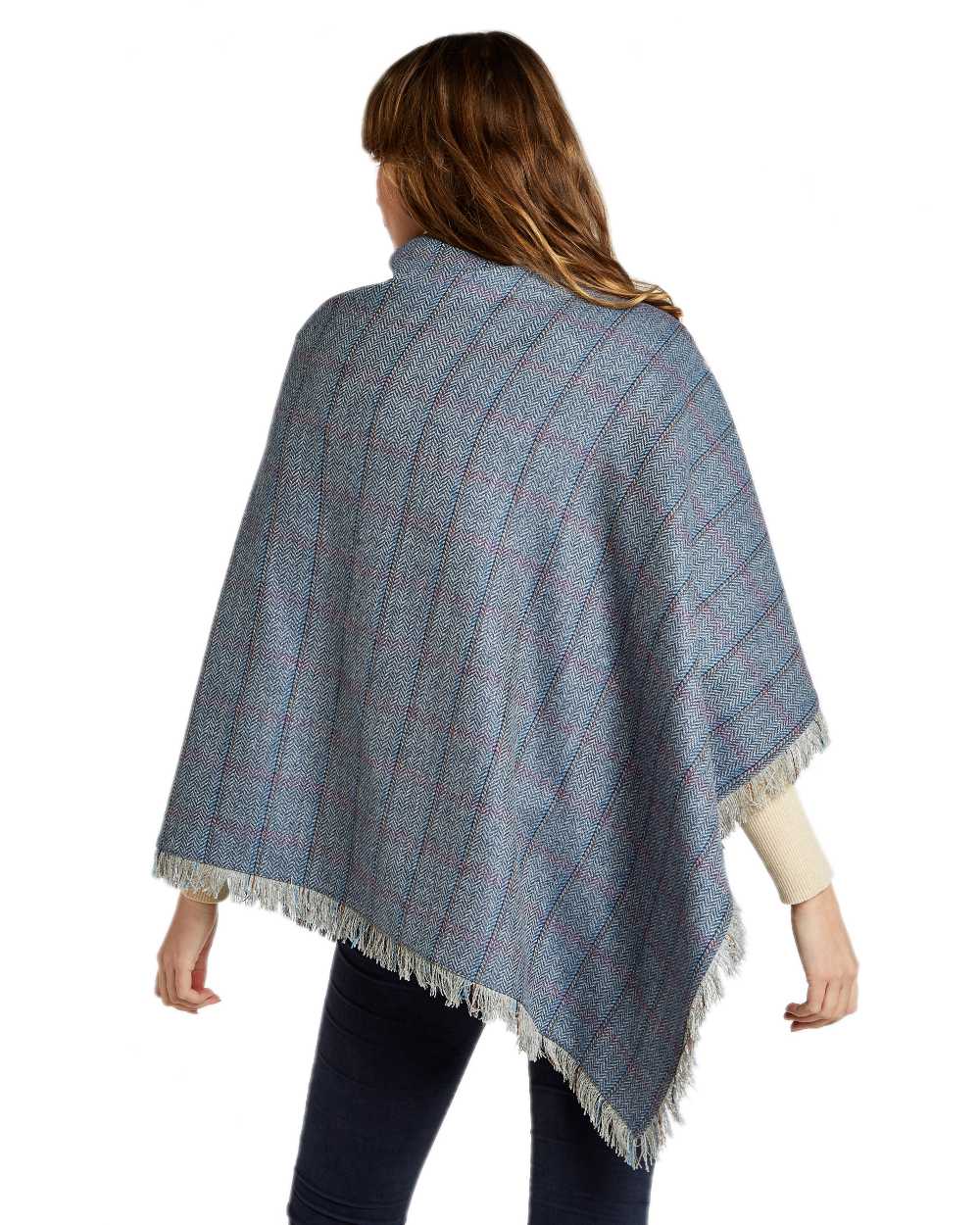 Denim Haze Coloured Dubarry Hazelwood Tweed Poncho on white background 