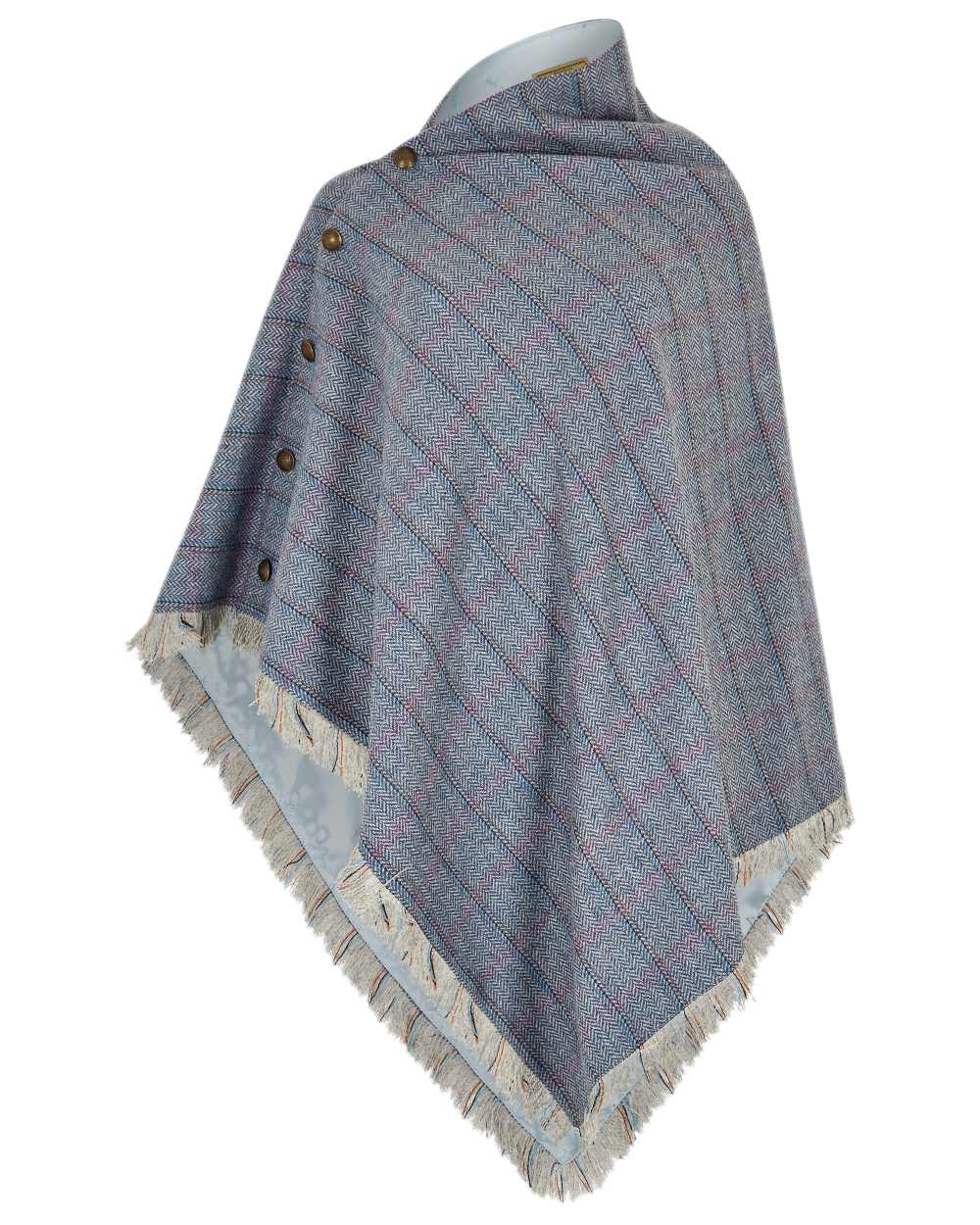 Denim Haze Coloured Dubarry Hazelwood Tweed Poncho on white background 