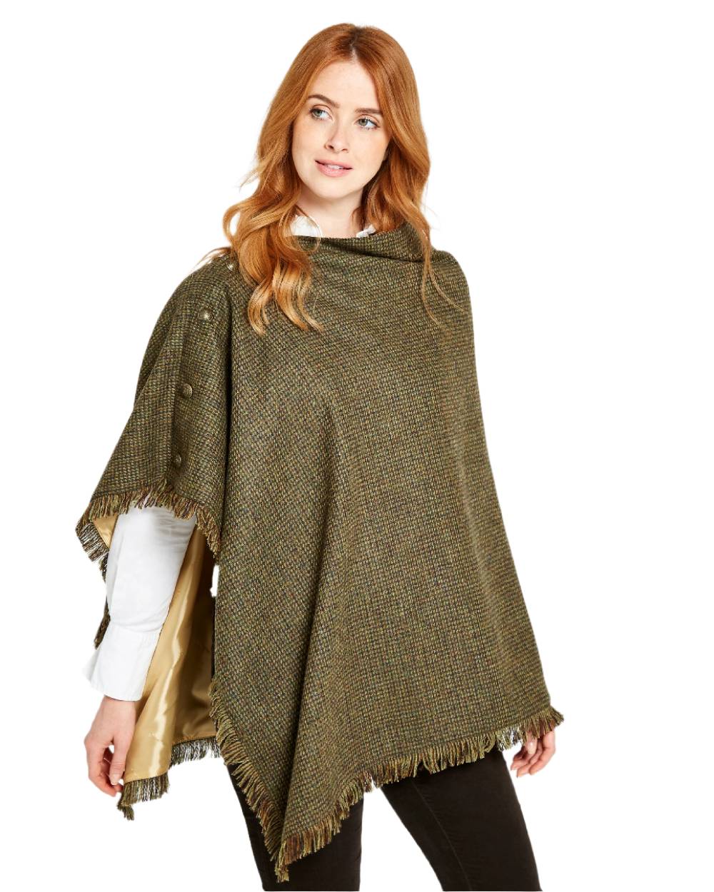 Heath Coloured Dubarry Hazelwood Tweed Poncho on white background 