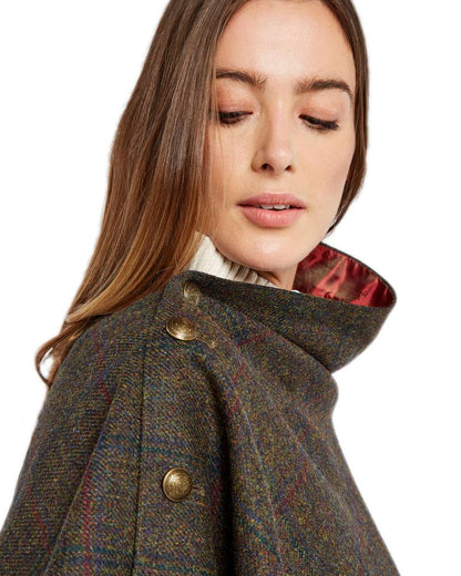 Hemlock Coloured Dubarry Hazelwood Tweed Poncho on white background 