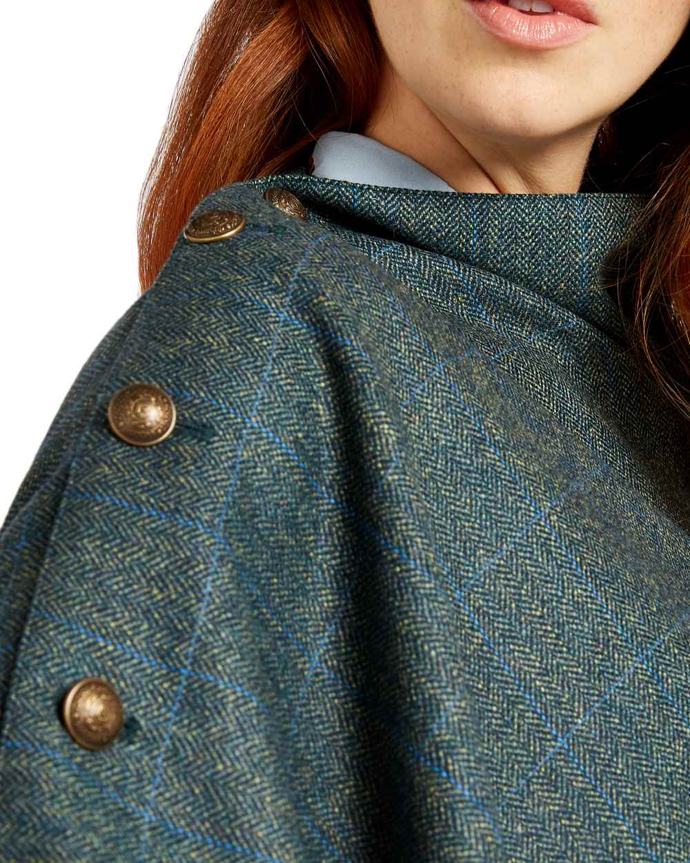 Mist Coloured Dubarry Hazelwood Tweed Poncho on white background 