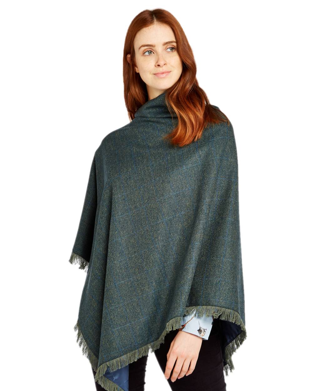 Mist Coloured Dubarry Hazelwood Tweed Poncho on white background 