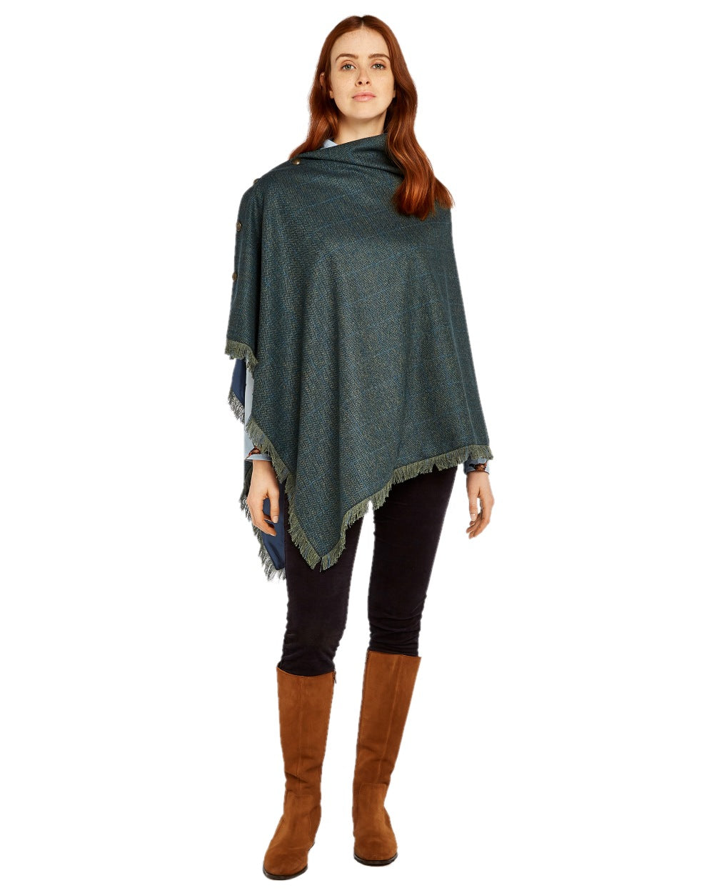 Mist Coloured Dubarry Hazelwood Tweed Poncho on white background 