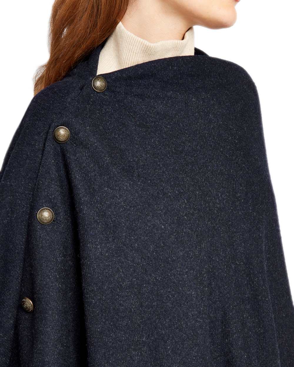 Navy Coloured Dubarry Hazelwood Tweed Poncho on white background 