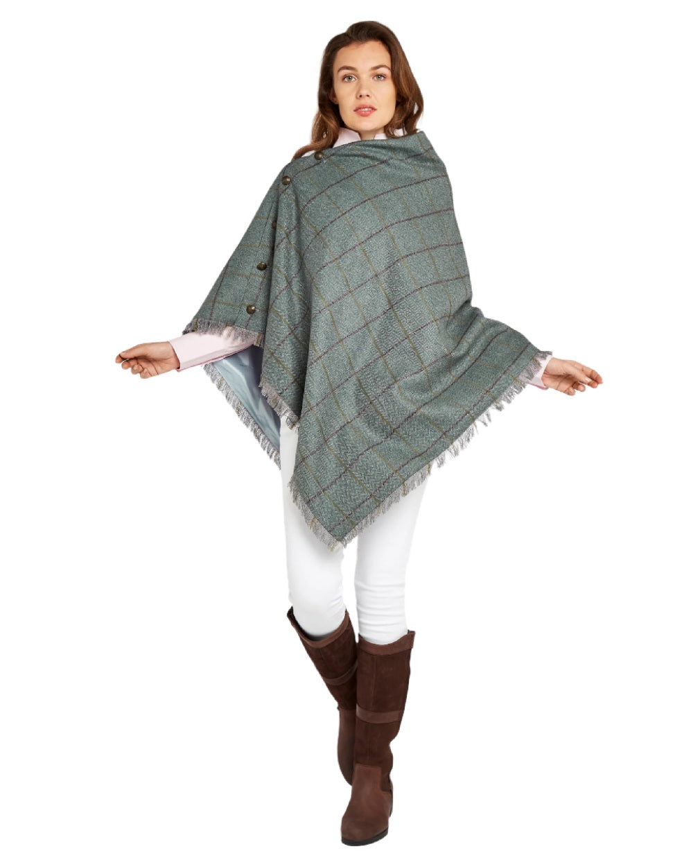 Sorrel Coloured Dubarry Hazelwood Tweed Poncho on white background 