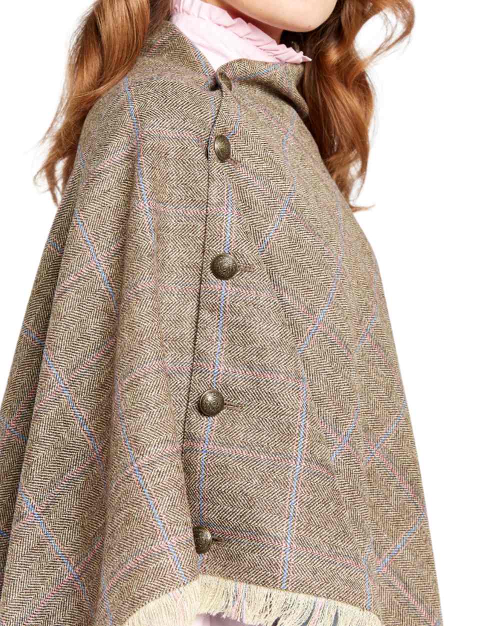 Woodrose Coloured Dubarry Hazelwood Tweed Poncho on white background 