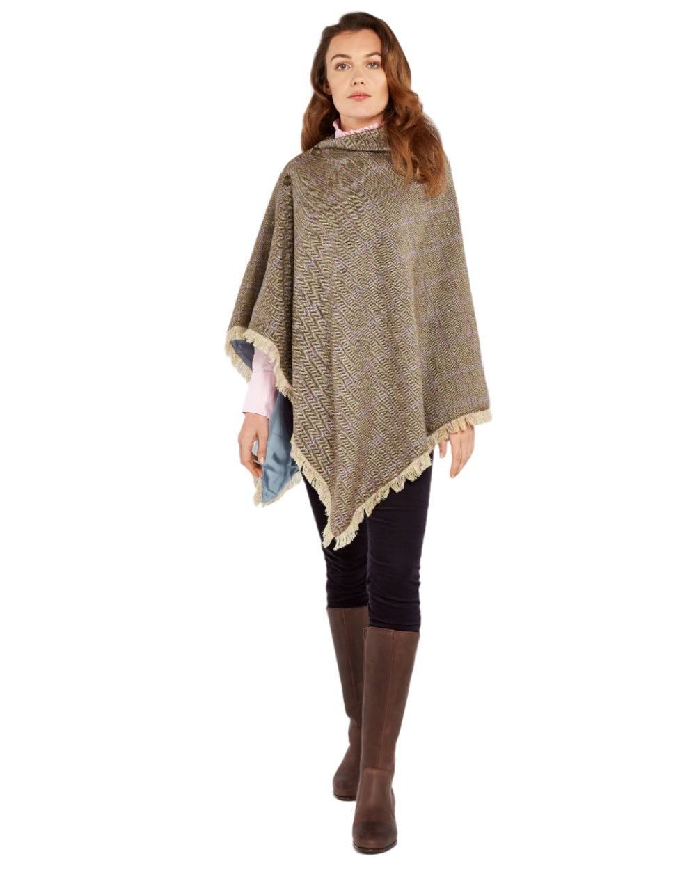 Woodrose Coloured Dubarry Hazelwood Tweed Poncho on white background 