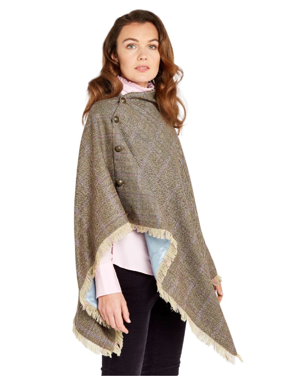 Woodrose Coloured Dubarry Hazelwood Tweed Poncho on white background 