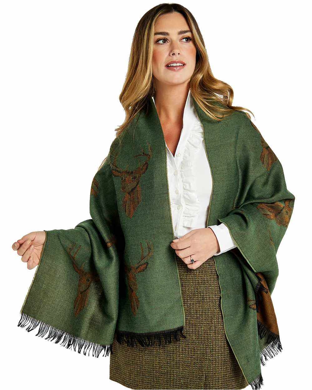 Dusky Green coloured Dubarry Heatherbell Stole on white background 