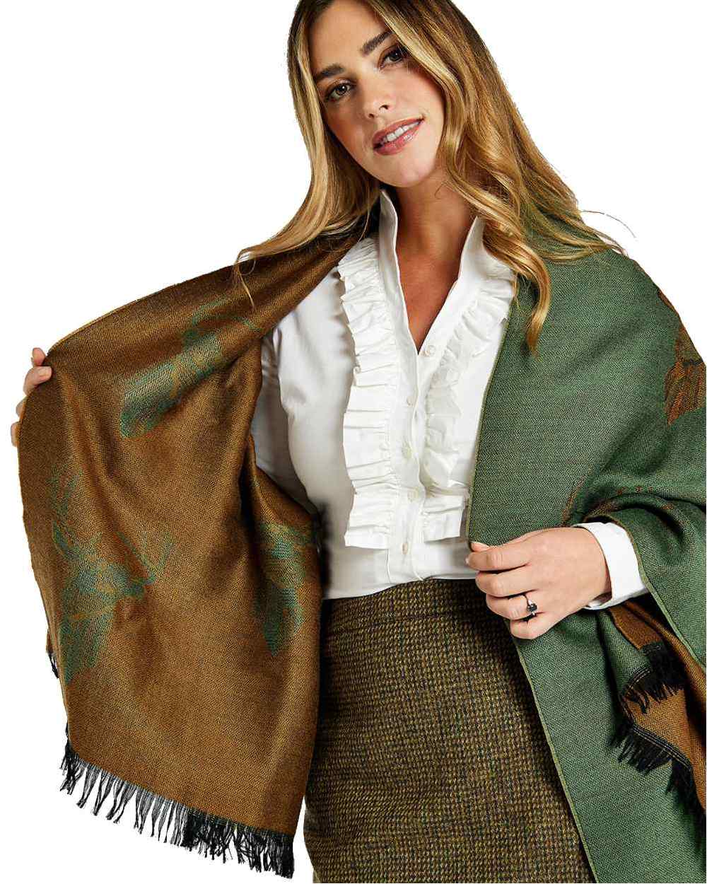 Dusky Green coloured Dubarry Heatherbell Stole on white background 