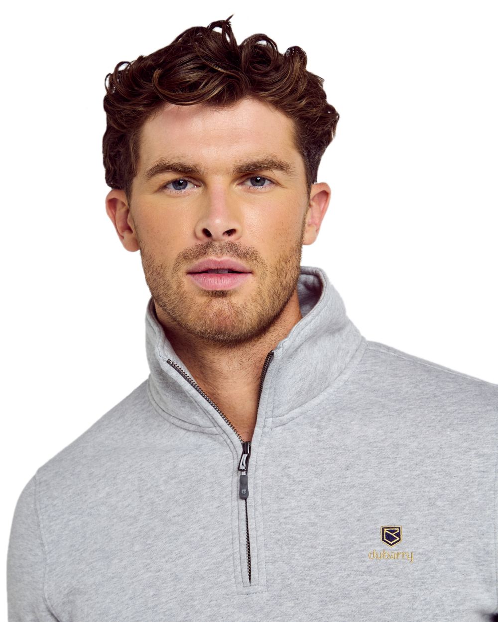 Grey Marl coloured Dubarry Mens Boyce Zip Neck Sweater on white background 